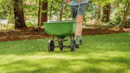 Image of a Monona Lawn & Landscaping team member seeding a customer's lawn.